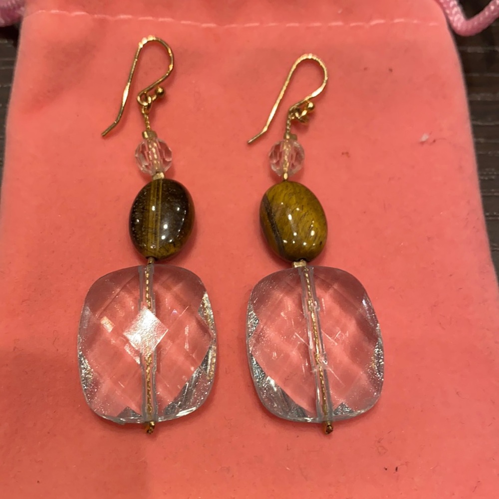 Tiger eye and blue tint square drop earrings!